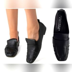 New Beautiisoles Marcella Flats Black Leather Loafer Made in Italy Square Toe